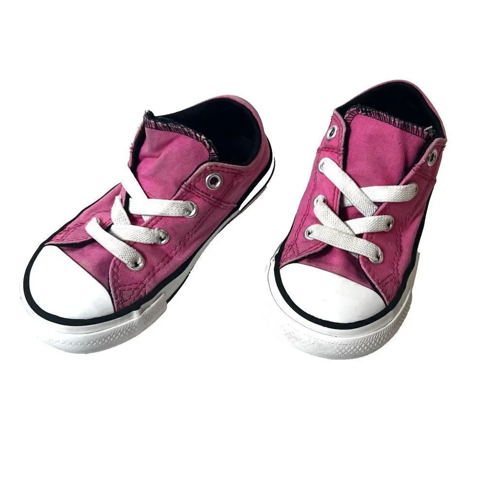 Converse Pink Canvas Sneaker Toddler Girls 8 Double Padded Tongue Low Top SlipOn
